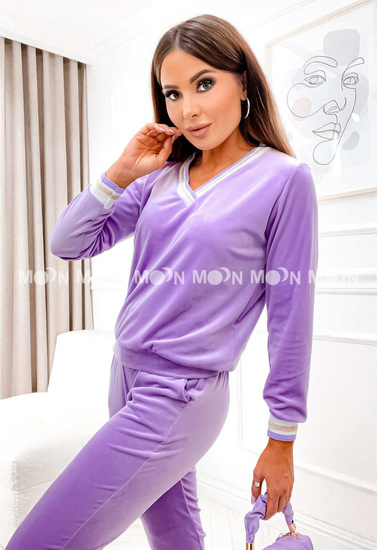 Dres welurowy damski z ozdobnymi wstawkami - fiolet