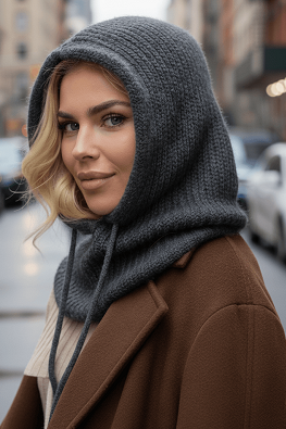 Kaptur komin ciemny szary dzianinowy zimowy LEMA 1702