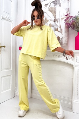 Damski komplet dresowy bluzka oversize + spodnie dzwony 82188 - zółty