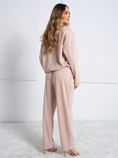 Beżowy elegancki komplet damski bluzka + spodnie 506