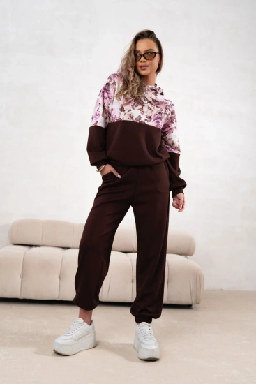 Kobiecy komplet dresowy elegancki wiskozowy bluza w kwiaty 821148