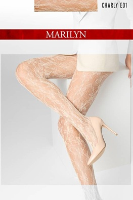 Marilyn rajstopy żakardowe w kwiatowy wzór CHARLY E01 - vanilla