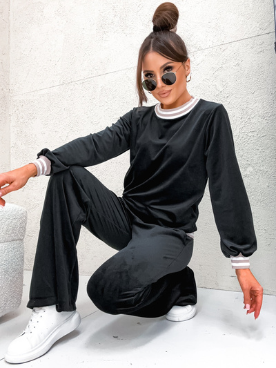 Dres welurowy damski spodnie dzwony 8256 Old Style - czarny