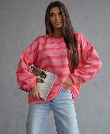 Bawełniana bluza oversize w paski 502 - różowy