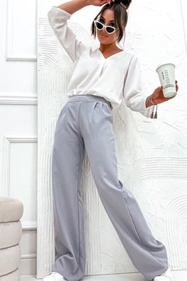 Spodnie damskie dzwony szeroka nogawka eleganckie - szary