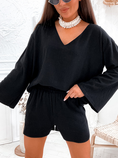 Lniany komplet 752 - czarny