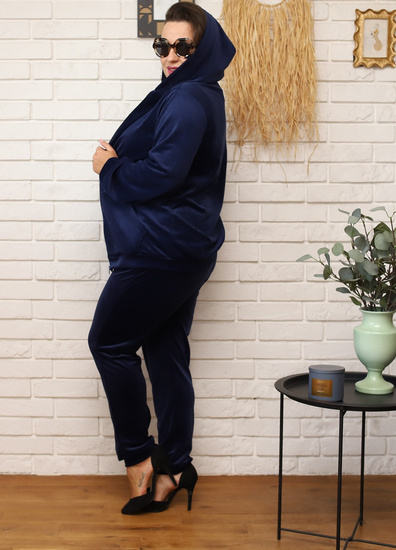 Damski dres welurowy z bluzą na zamek 8216 plus size