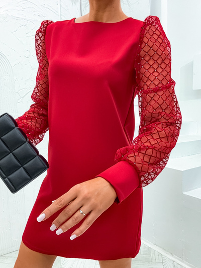 Elegancka sukienka z ozdobnymi rękawami 690A - czerwony