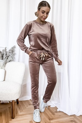 Damski dres welurowy ze wstążką 8129A - cappuccino