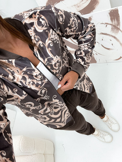 Damski dres welurowy z bluzą na zamek bez kaptura Bluza + Spodnie 8252