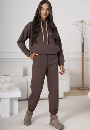 Dres damski bawełniany ocieplany 82143 - czekoladowy