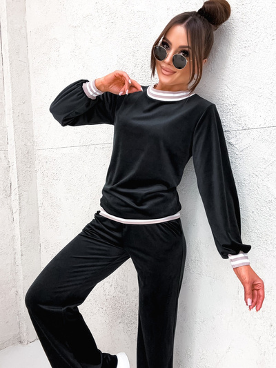 Dres welurowy damski spodnie dzwony 8256 Old Style - czarny