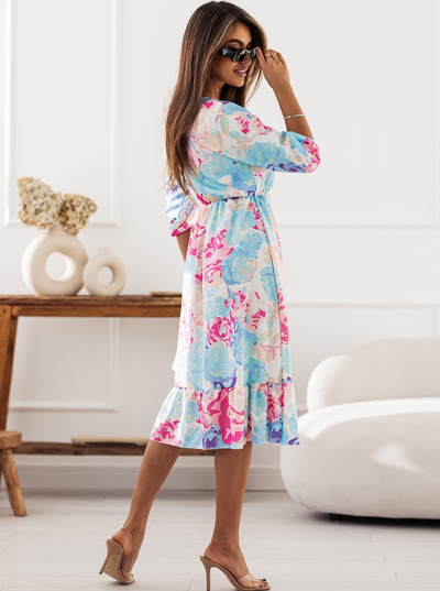 Sukienka midi w kwiecisty wzór 704 - niebieski