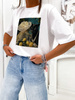 T-shirt damski o luźnym kroju  z ozdobnym printem 0106