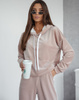 Damski dres welurowy bluza z kapturem + spodnie z lampasem 508 - beżowy
