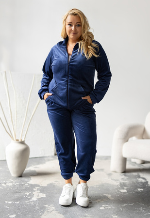 Damski dres welurowy Plus Size z bluzą na zamek 772 - granatowy