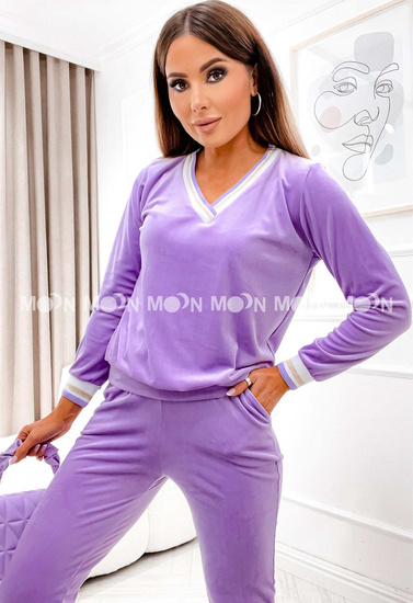 Dres welurowy damski z ozdobnymi wstawkami - fiolet