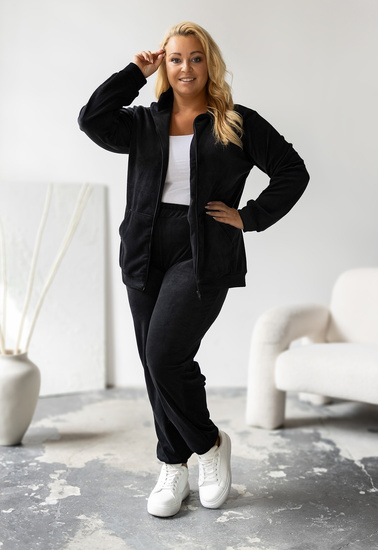 Damski dres welurowy Plus Size z bluzą na zamek 772 - czarny