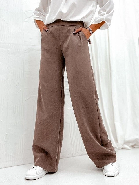 Spodnie damskie dzwony szeroka nogawka eleganckie - beżowy beżowy