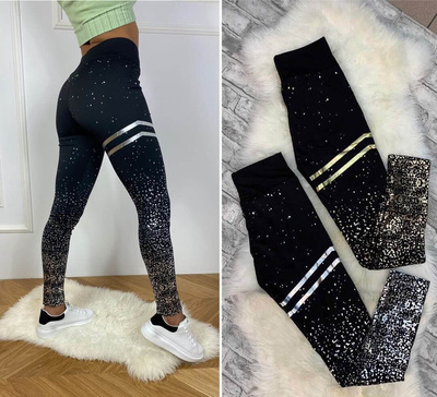 Nabłyszczane legginsy z wyższym stanem - złoty