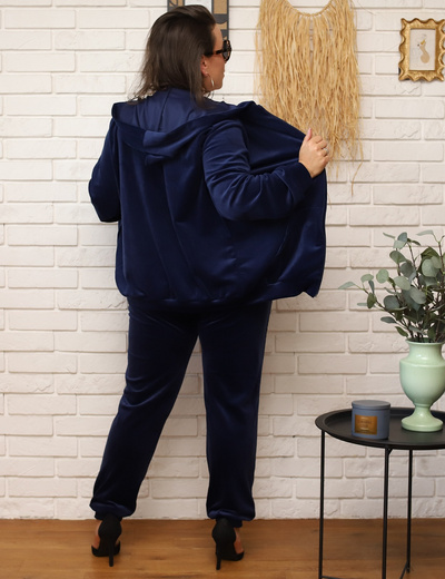 Damski dres welurowy z bluzą na zamek 8216 plus size