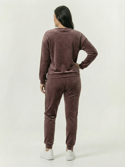 Damski dres welurowy komplet duże rozmiary PLUS SIZE czekoladowy 556