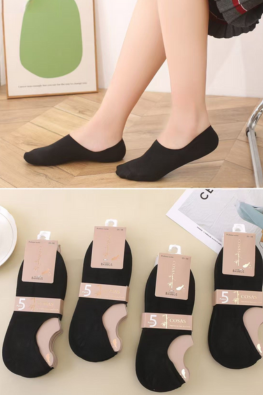 5x Klasyczne czarne stopki bambusowe damskie LM19-105 