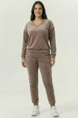 Damski dres welurowy komplet duże rozmiary PLUS SIZE cappuccino 556