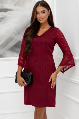 Sukienka z koronkowymi rękawami MOON 542 bordo