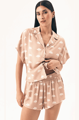Krótka beżowa piżama damska z koszulową górą Henderson 42645 NUBES