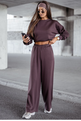 Damski dres z wiskozy bluza wkładana przez głowę + szerokie spodnie 821111 - czekoladowy