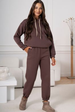 Dres damski bawełniany ocieplany 82143 - czekoladowy