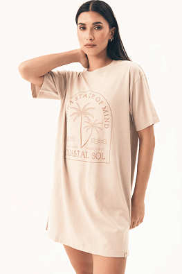 Beżowa koszula nocna z krótkim rękawkiem Henderson 42671 NULES