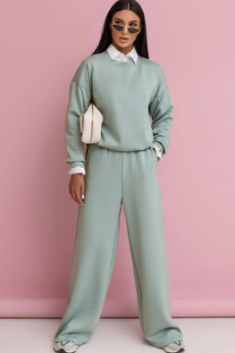 Damski dres z wiskozy bluza wkładana przez głowę + szerokie spodnie 821111 - miętowy