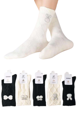 4x Kaszmirowe skarpetki damskie z naszywkami LM23-231