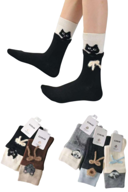 4x Kaszmirowe skarpetki damskie wzorzyste LM23-234