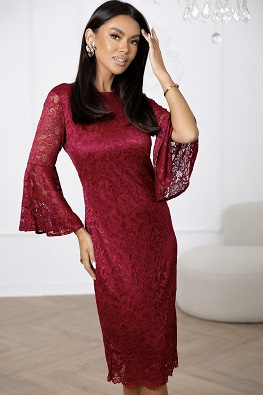 Koronkowa sukienka bordowa za kolano 821132
