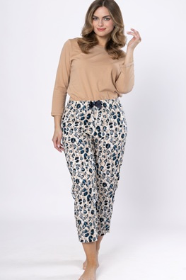 Bawełniana długa piżama damska w panterkę okrągły dekolt Leveza Wioletta 1663