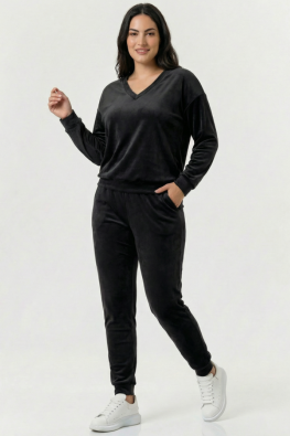 Damski dres welurowy komplet duże rozmiary PLUS SIZE czarny 556