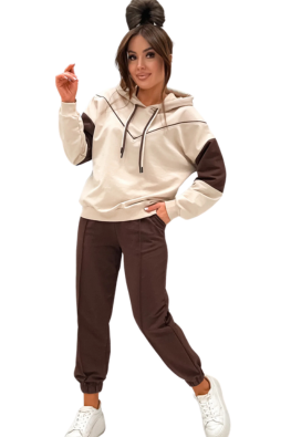 Damskie komplet dresowy bawełniany czekoladowy bluza z kapturem VE109