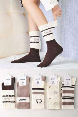 4x Skarpetki damskie kaszmirowe z ozdobnymi napisami LM23-214 