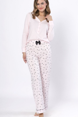 Bawełniana piżama damska z ozdobną kokardką Leveza AFRA 1617