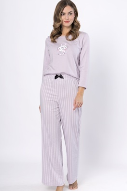 Liliowa piżama damska bawełniana długie spodnie w paski Leveza Jana 1611 