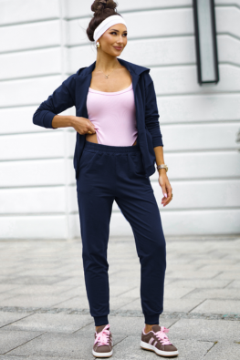 Dres bawełniany damski bluza z kapturem na zamek + spodnie 821110  - granatowy 
