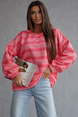 Bawełniana bluza oversize w paski 502 - różowy