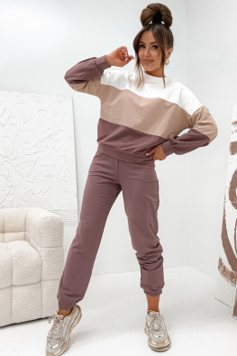 Damski dres bawełniany bluza wkładana przez głowę + spodnie 821113 cappuccino
