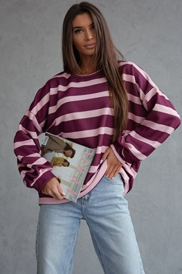 Bawełniana bluza oversize w paski 502 - bordo