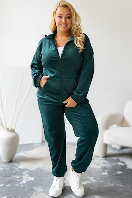 Damski dres welurowy Plus Size z bluzą na zamek 772 - butelkowy