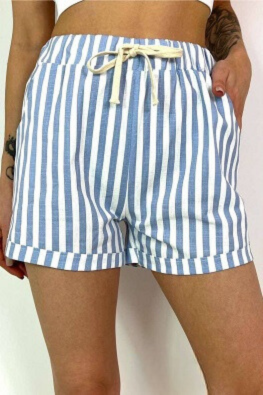 Krótkie spodenki w paski z kieszeniami - granat
