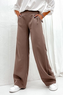 Spodnie damskie dzwony szeroka nogawka eleganckie  8247 - czekoladowy 